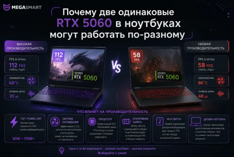 Почему две одинаковые RTX 5060 в ноутбуках могут работать по-разному
